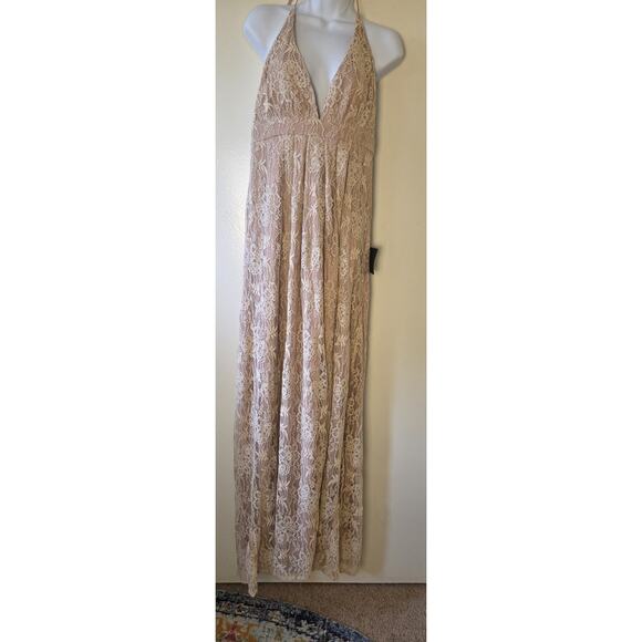 New Lulus Sz L Maxi Dress Blush Pink Babydoll Lace Prom Fairy Ethereal Romantic - Picture 1 of 9